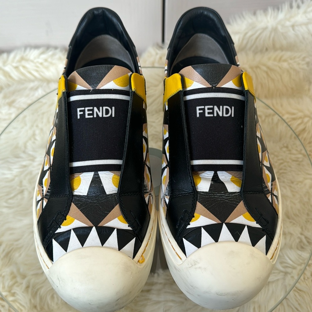 Fendi Monster Eye Print Leather Slip On Sneakers